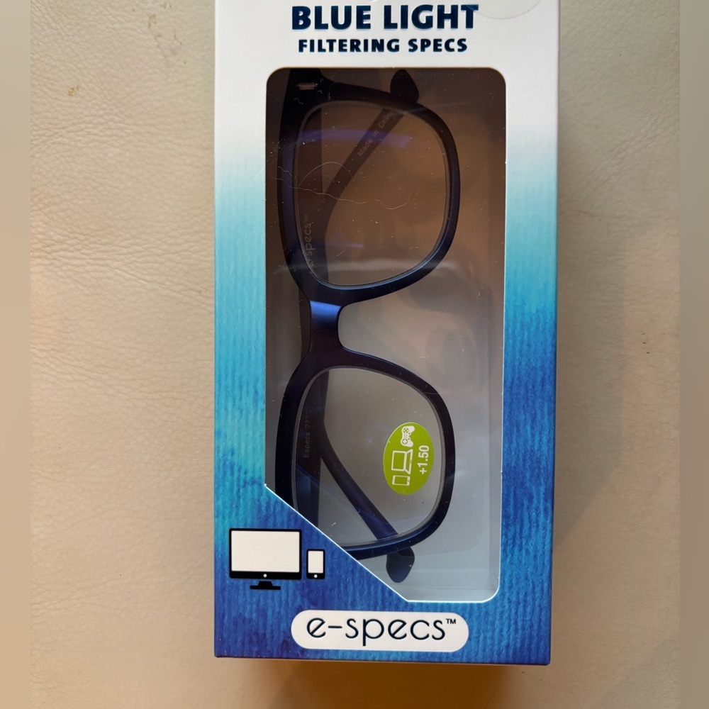 E-Specs Blue Light Glasses - Metallic Blue +1.50